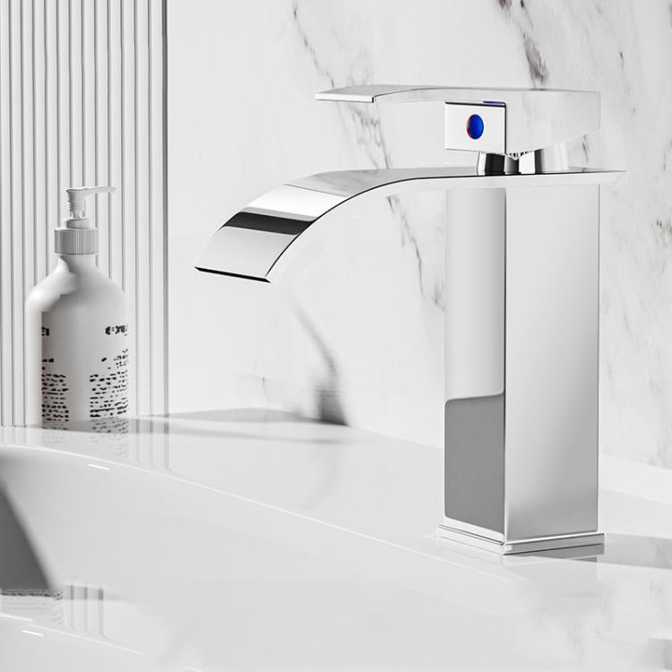 Waterfall Wash Basin Faucet Stainless Steel Hot/Cold Water Mixer Tap for Sink Basin, Low Silver Plating, Low Steel Grey, Low Rose Gold, High Black, High Silver Plating, High Steel Grey, High Rose Gold