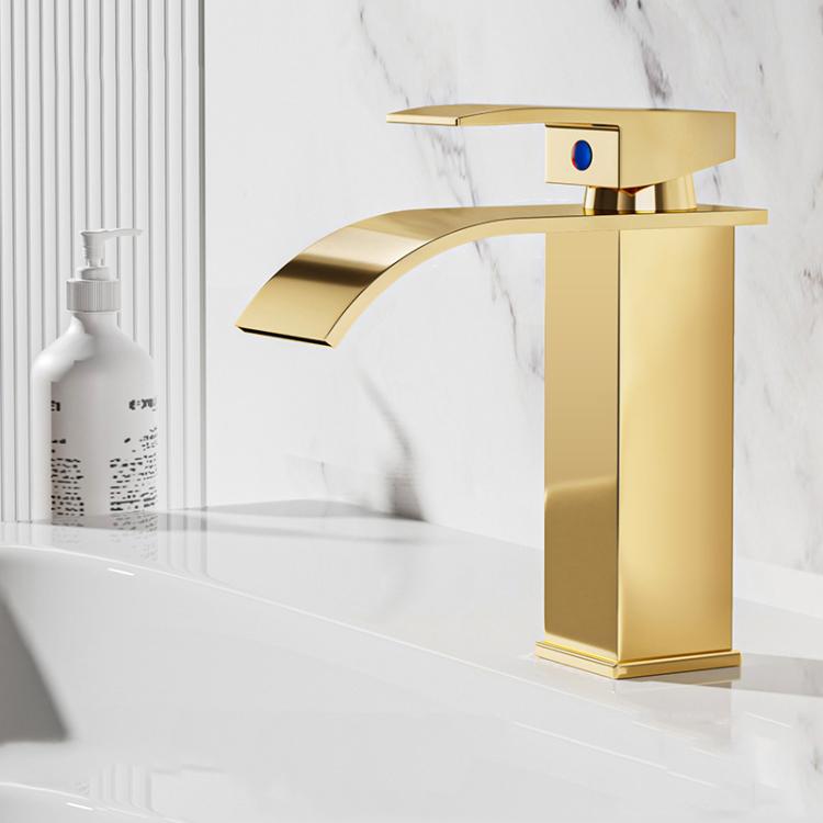 Waterfall Wash Basin Faucet Stainless Steel Hot/Cold Water Mixer Tap for Sink Basin, Low Silver Plating, Low Steel Grey, Low Rose Gold, High Black, High Silver Plating, High Steel Grey, High Rose Gold