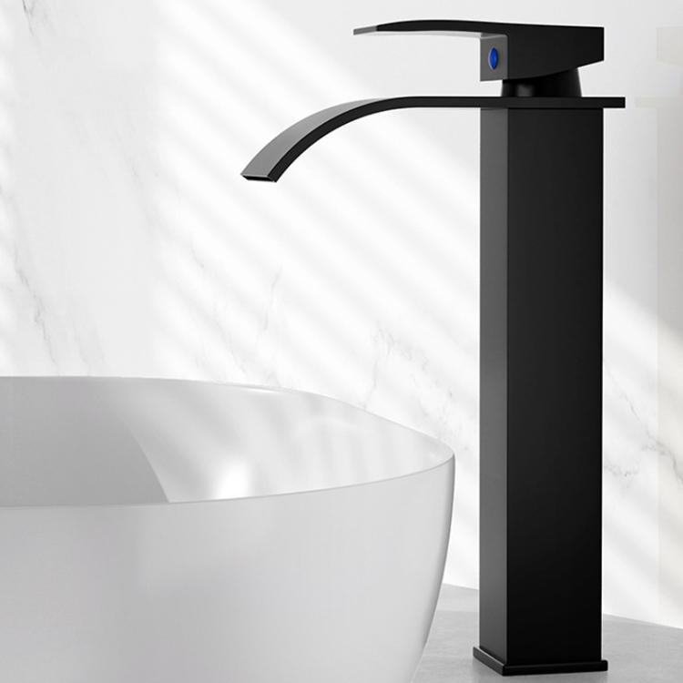 Waterfall Wash Basin Faucet Stainless Steel Hot/Cold Water Mixer Tap for Sink Basin, Low Silver Plating, Low Steel Grey, Low Rose Gold, High Black, High Silver Plating, High Steel Grey, High Rose Gold
