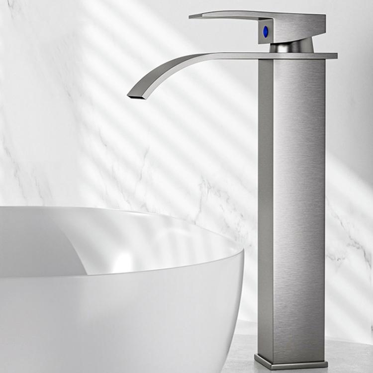Waterfall Wash Basin Faucet Stainless Steel Hot/Cold Water Mixer Tap for Sink Basin, Low Silver Plating, Low Steel Grey, Low Rose Gold, High Black, High Silver Plating, High Steel Grey, High Rose Gold
