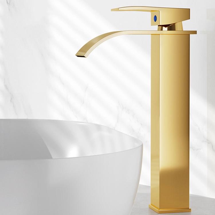 Waterfall Wash Basin Faucet Stainless Steel Hot/Cold Water Mixer Tap for Sink Basin, Low Silver Plating, Low Steel Grey, Low Rose Gold, High Black, High Silver Plating, High Steel Grey, High Rose Gold