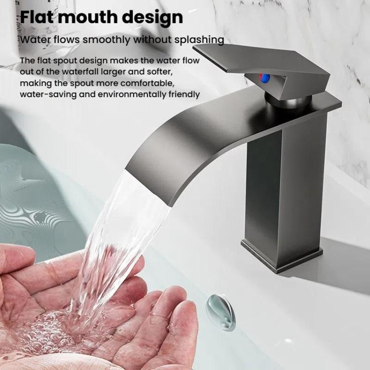 Waterfall Wash Basin Faucet Stainless Steel Hot/Cold Water Mixer Tap for Sink Basin, Low Silver Plating, Low Steel Grey, Low Rose Gold, High Black, High Silver Plating, High Steel Grey, High Rose Gold