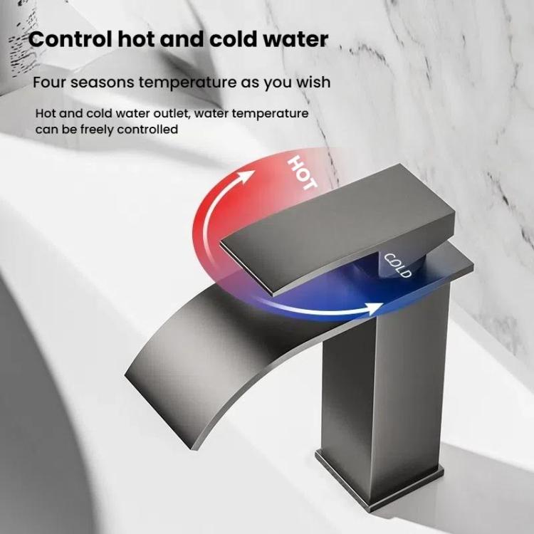 Waterfall Wash Basin Faucet Stainless Steel Hot/Cold Water Mixer Tap for Sink Basin, Low Silver Plating, Low Steel Grey, Low Rose Gold, High Black, High Silver Plating, High Steel Grey, High Rose Gold