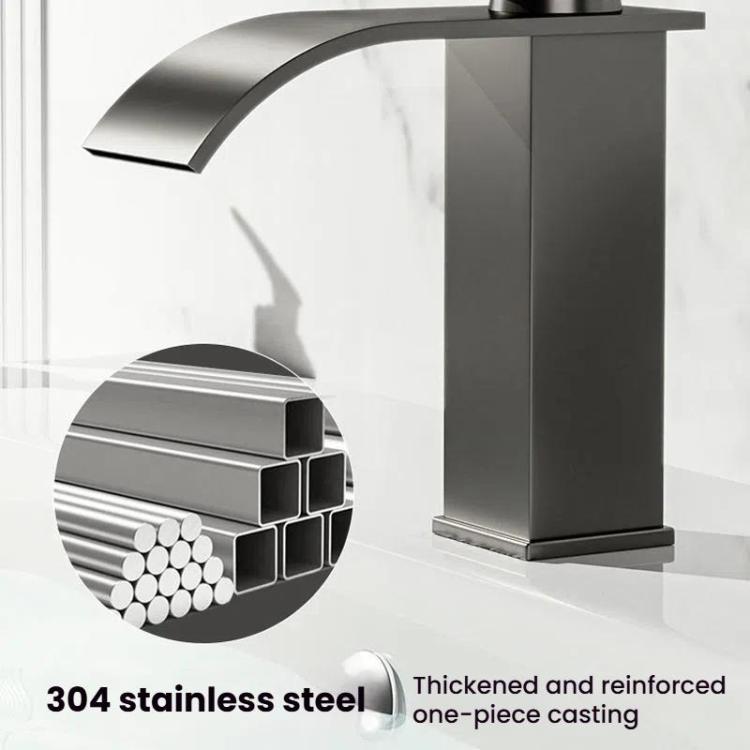Waterfall Wash Basin Faucet Stainless Steel Hot/Cold Water Mixer Tap for Sink Basin, Low Silver Plating, Low Steel Grey, Low Rose Gold, High Black, High Silver Plating, High Steel Grey, High Rose Gold