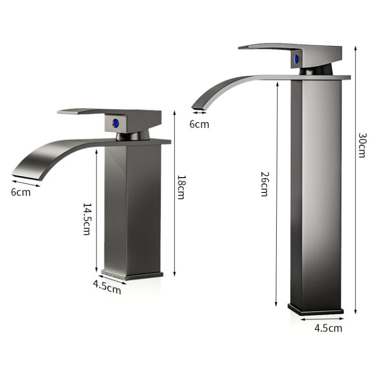 Waterfall Wash Basin Faucet Stainless Steel Hot/Cold Water Mixer Tap for Sink Basin, Low Silver Plating, Low Steel Grey, Low Rose Gold, High Black, High Silver Plating, High Steel Grey, High Rose Gold