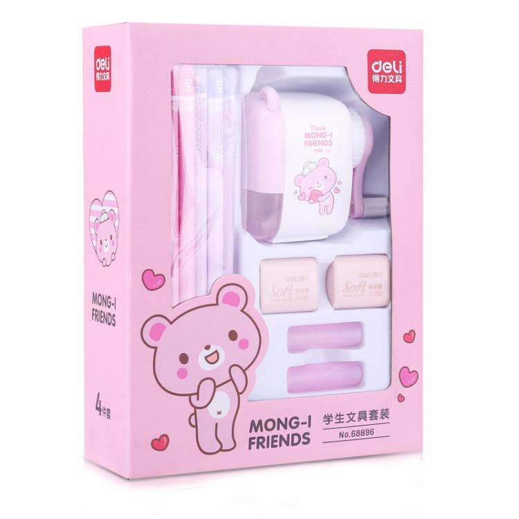 Deli 68896 Student Stationery Gift Box Set Includes 12 Pencils + 2 Erasers + 1 Pencil Sharpener + 2 Pencil Grips