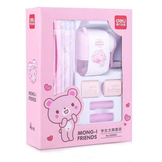 Deli 68896 Student Stationery Gift Box Set Includes 12 Pencils + 2 Erasers + 1 Pencil Sharpener + 2 Pencil Grips