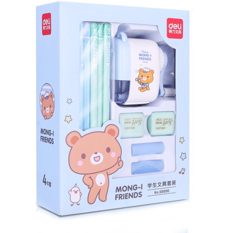 Deli 68896 Student Stationery Gift Box Set Includes 12 Pencils + 2 Erasers + 1 Pencil Sharpener + 2 Pencil Grips