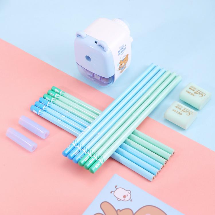 Deli 68896 Student Stationery Gift Box Set Includes 12 Pencils + 2 Erasers + 1 Pencil Sharpener + 2 Pencil Grips