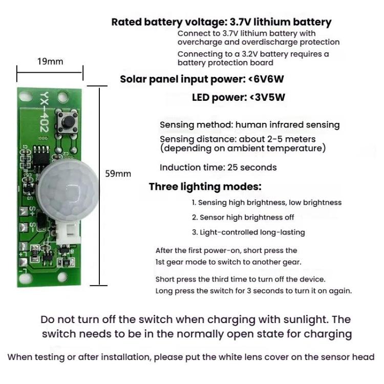 3.7V Infrared Human Sensor Solar Light Circuit Board Solar Wall Light Control Board PIR Wall Light Controller