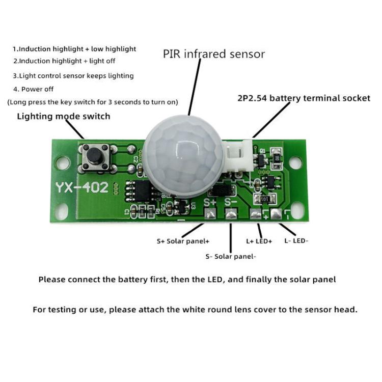 3.7V Infrared Human Sensor Solar Light Circuit Board Solar Wall Light Control Board PIR Wall Light Controller