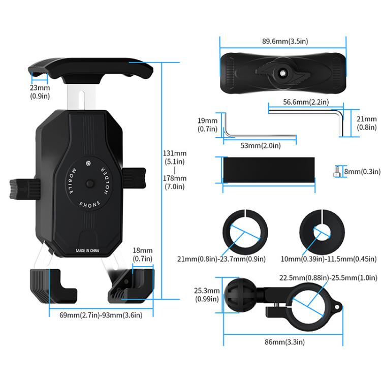 Motorcycle Shock-absorbing Rotatable 3-claw Mobile Phone Holder