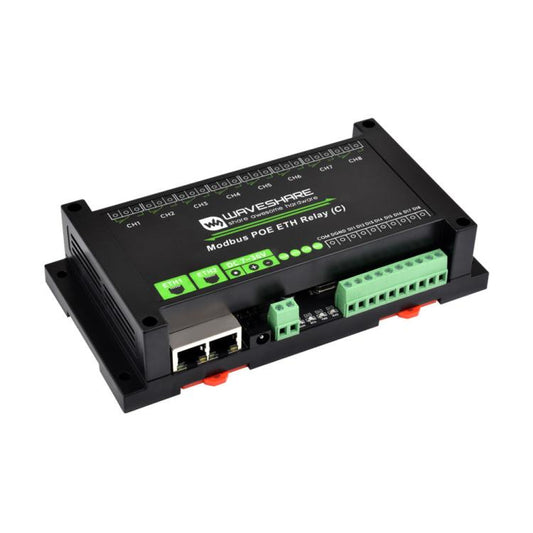Waveshare Industrial Dual Ethernet Ports 8-ch Relay Module(C), PoE Power Supply