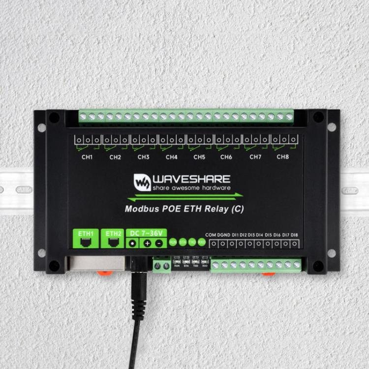 Waveshare Industrial Dual Ethernet Ports 8-ch Relay Module(C), PoE Power Supply