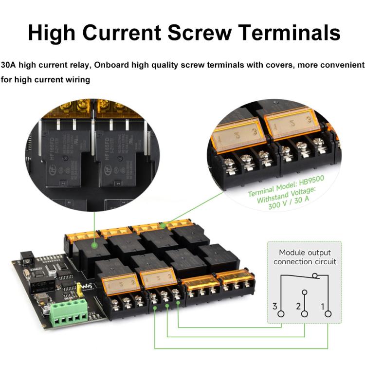 Waveshare Modbus RTU Protocol Rail-Mounted Case 8-Way RS485 30A High-Current Relay Module