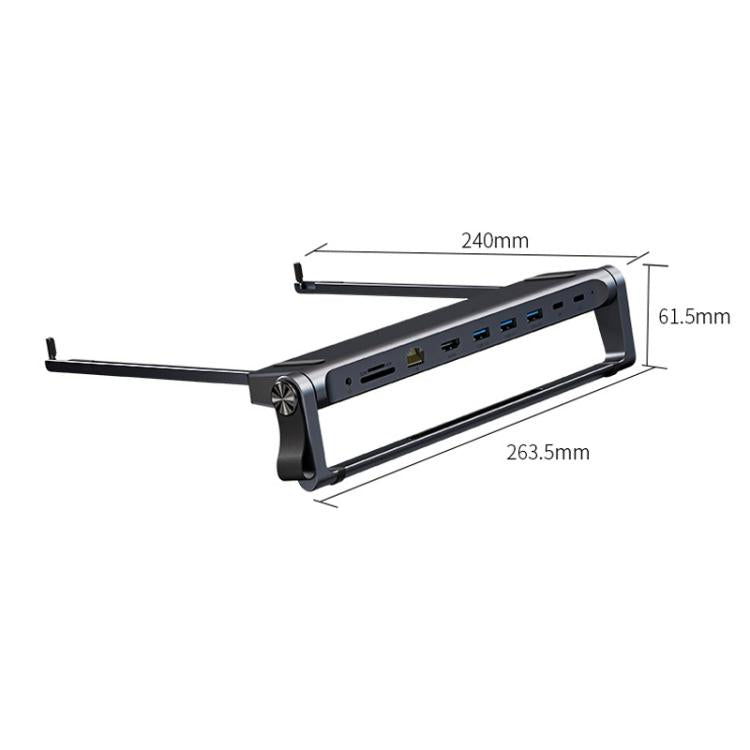 9 In 1 Hub Computer Stand Aluminum Alloy Folding PD Fast Charging With LAN Docking Station Laptop Bracket