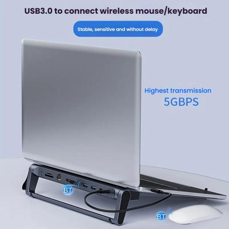 9 In 1 Hub Computer Stand Aluminum Alloy Folding PD Fast Charging With LAN Docking Station Laptop Bracket