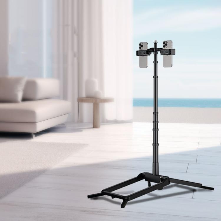 Adjustable 55-Inch Quadpod Live Streaming Phone Stand Foldable Tripod With Dual Phone Clip & 1/4 Inch Screw