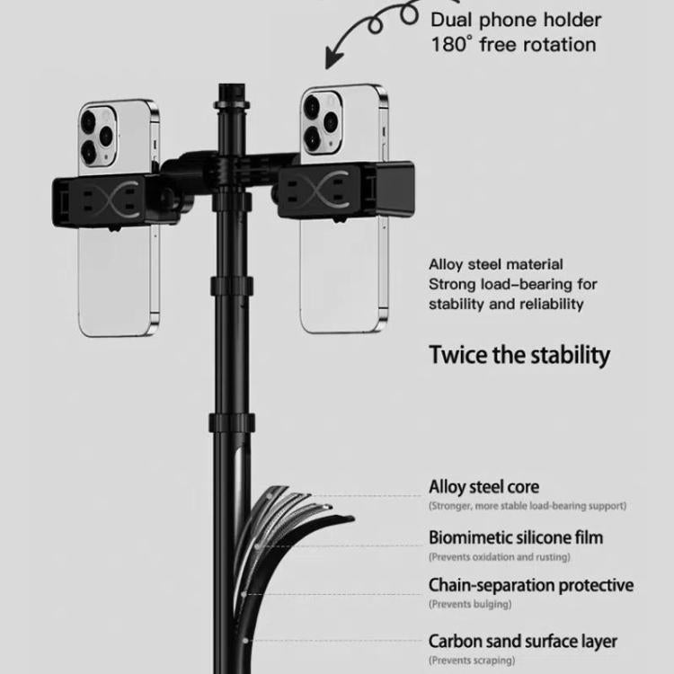 Adjustable 55-Inch Quadpod Live Streaming Phone Stand Foldable Tripod With Dual Phone Clip & 1/4 Inch Screw