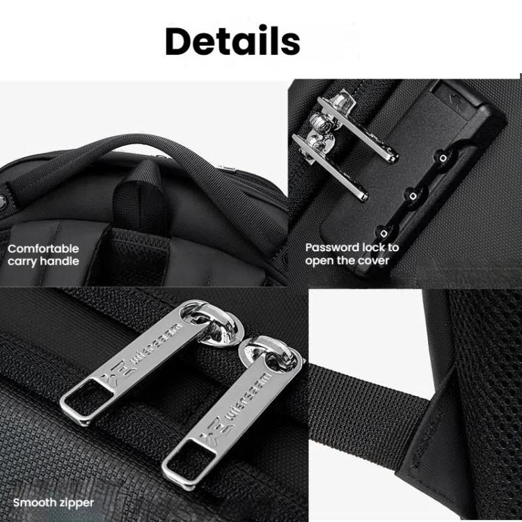 Wiersaam Men Waterproof Anti-Theft Business Backpack Travel Laptop Bag With USB Charging Port & Password Lock