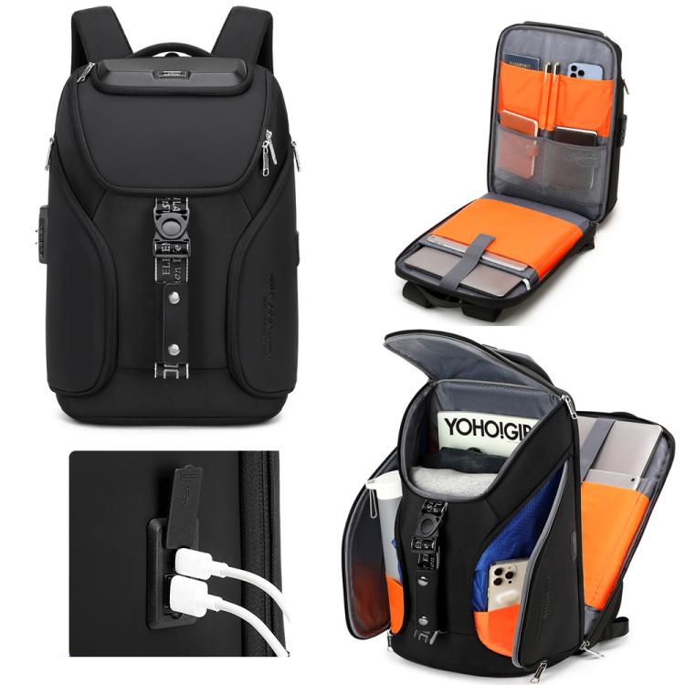 Wiersaam WY68173 Men Waterproof Anti-Theft Business Backpack With Lock & USB Ports, WY68173 Black