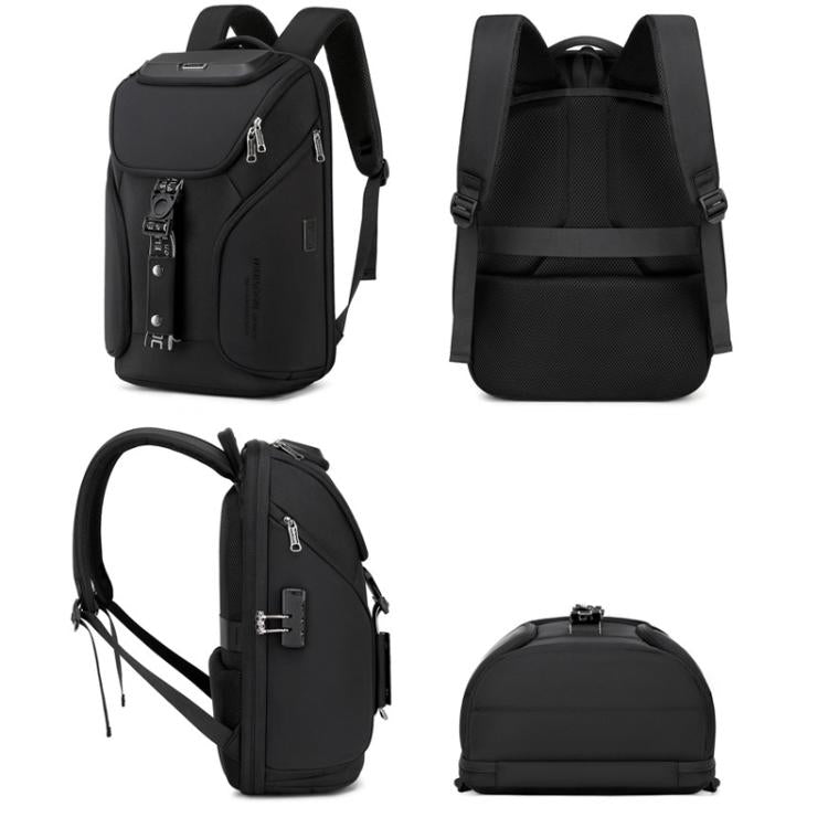 Wiersaam WY68173 Men Waterproof Anti-Theft Business Backpack With Lock & USB Ports, WY68173 Black