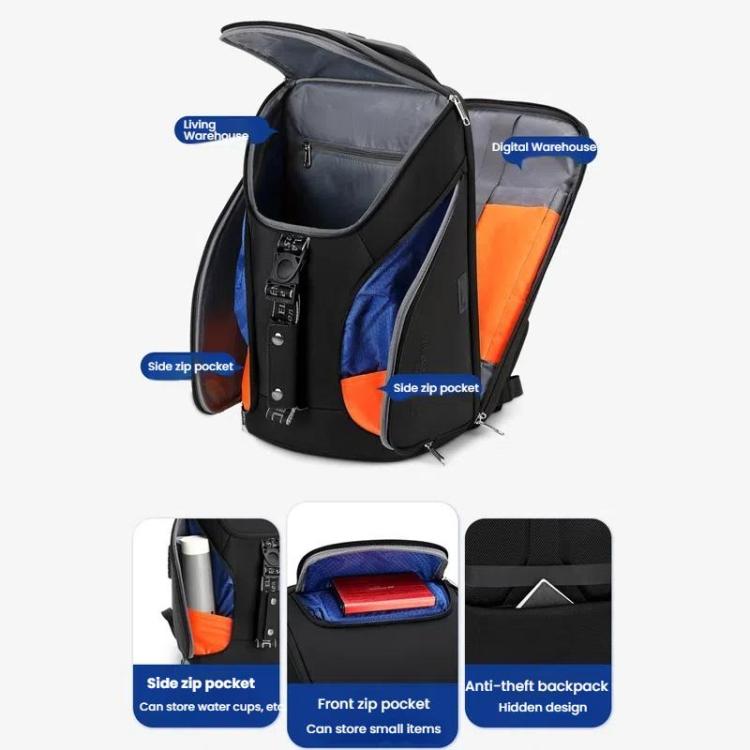 Wiersaam WY68173 Men Waterproof Anti-Theft Business Backpack With Lock & USB Ports, WY68173 Black