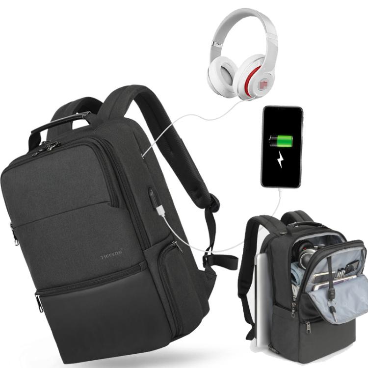 Men Anti-Theft Laptop Backpack with USB Charging Port, Headphone Hole & Comfort Shoulder Straps for Travel, Work Commute