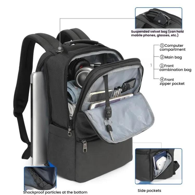 Men Anti-Theft Laptop Backpack with USB Charging Port, Headphone Hole & Comfort Shoulder Straps for Travel, Work Commute