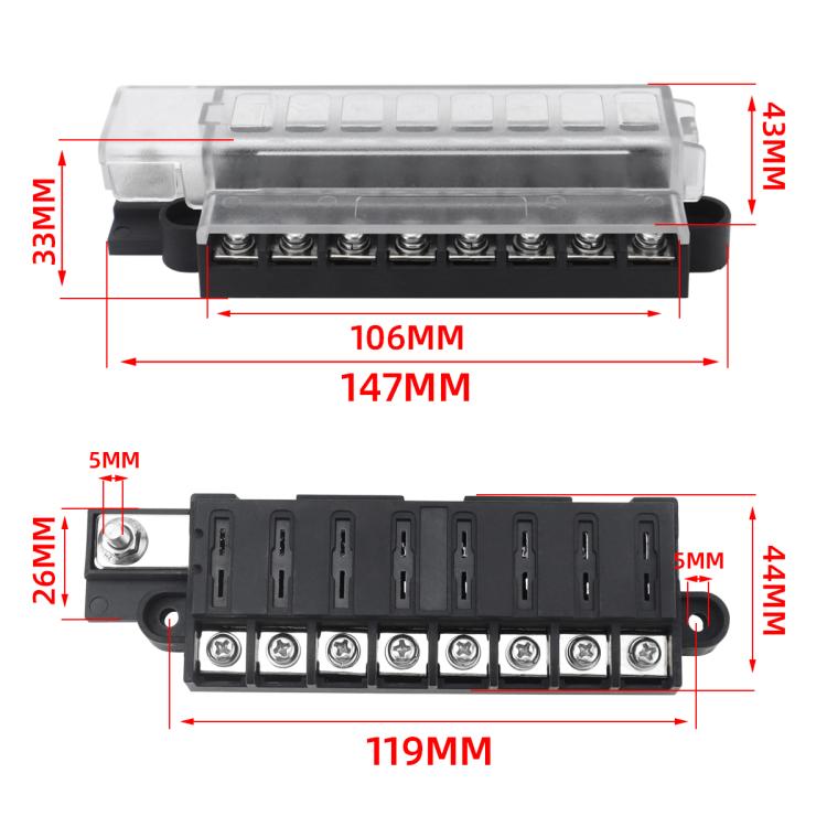 Automotive 8-way Fuse Box Terminal Block With Transparent Cover