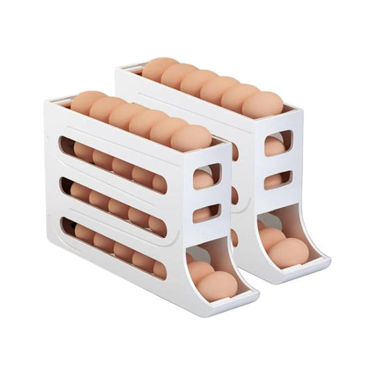2pcs Kitchen Eggs Organizer 4-layer Slide Refrigerator Eggs Rack Automatic Rolling Tray Drop-proof Carton