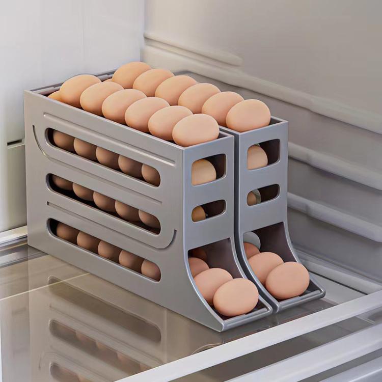 2pcs Kitchen Eggs Organizer 4-layer Slide Refrigerator Eggs Rack Automatic Rolling Tray Drop-proof Carton