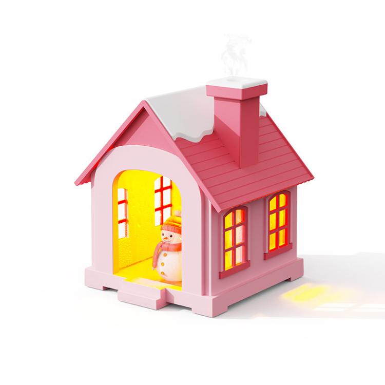 500ML Portable Mini Snow House Humidifier USB Desktop Snowman Colorful Ambient Light Air Humidifiers, Plug-in, Rechargeable