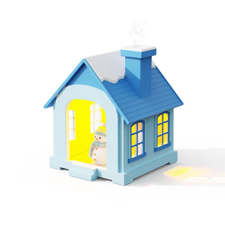 500ML Portable Mini Snow House Humidifier USB Desktop Snowman Colorful Ambient Light Air Humidifiers, Plug-in, Rechargeable