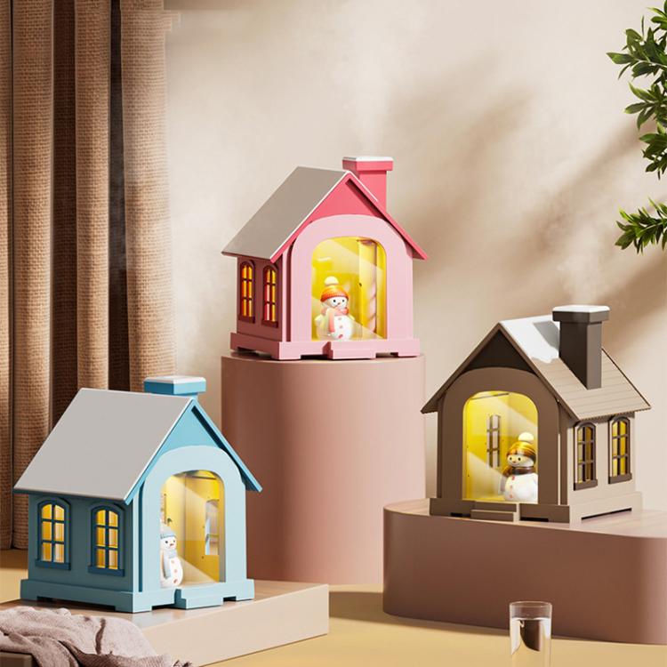 500ML Portable Mini Snow House Humidifier USB Desktop Snowman Colorful Ambient Light Air Humidifiers, Plug-in, Rechargeable