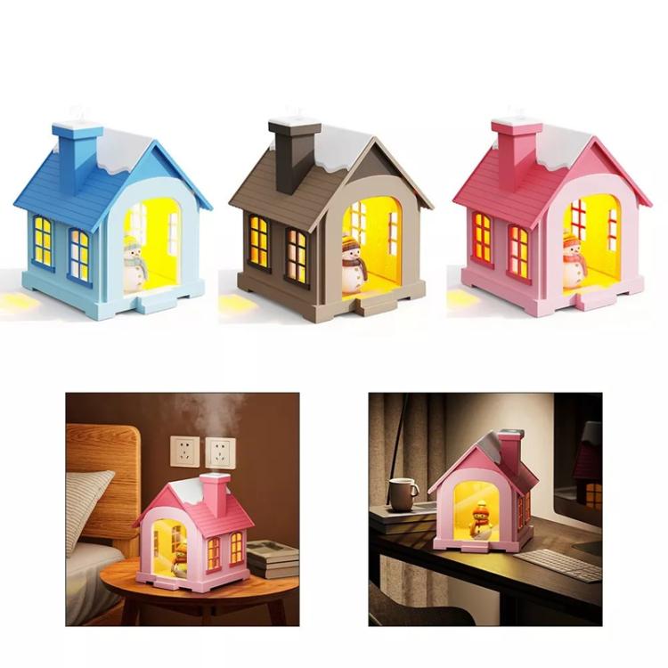 500ML Portable Mini Snow House Humidifier USB Desktop Snowman Colorful Ambient Light Air Humidifiers, Plug-in, Rechargeable