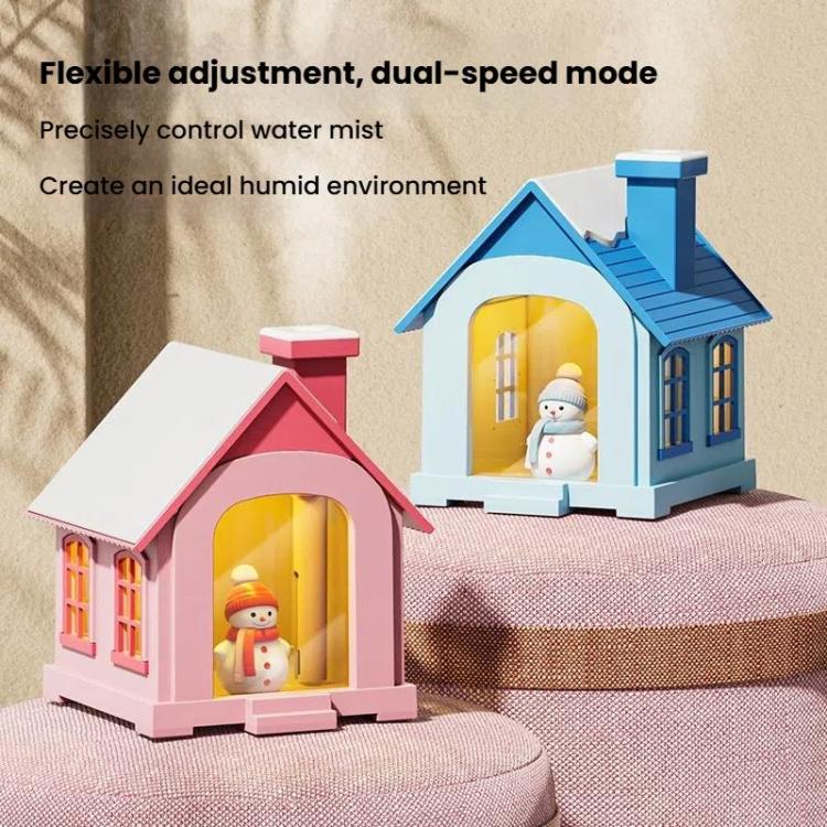 500ML Portable Mini Snow House Humidifier USB Desktop Snowman Colorful Ambient Light Air Humidifiers, Plug-in, Rechargeable