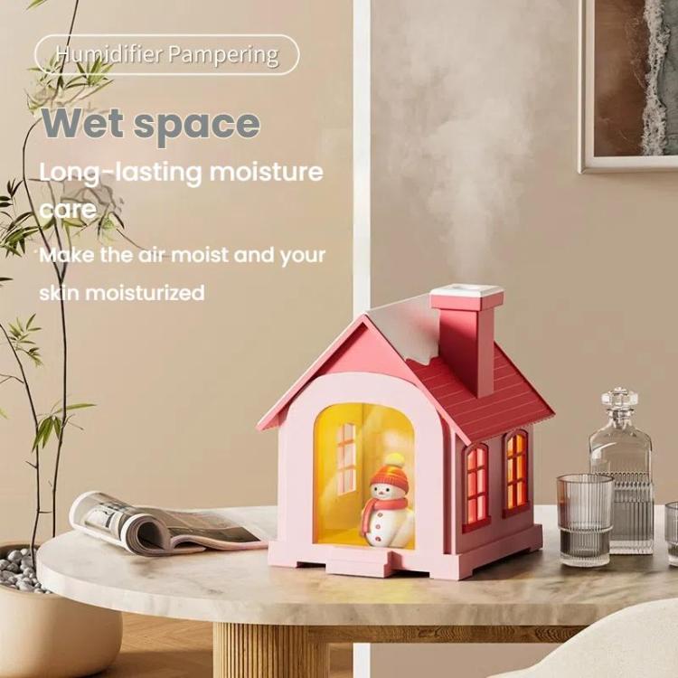 500ML Portable Mini Snow House Humidifier USB Desktop Snowman Colorful Ambient Light Air Humidifiers, Plug-in, Rechargeable