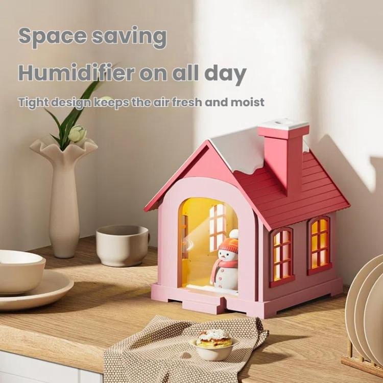 500ML Portable Mini Snow House Humidifier USB Desktop Snowman Colorful Ambient Light Air Humidifiers, Plug-in, Rechargeable