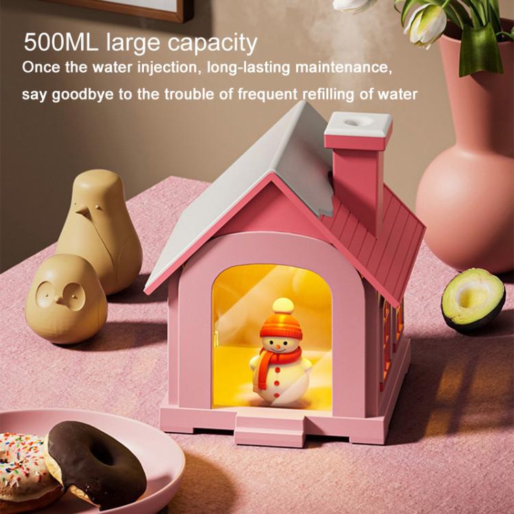 500ML Portable Mini Snow House Humidifier USB Desktop Snowman Colorful Ambient Light Air Humidifiers, Plug-in, Rechargeable