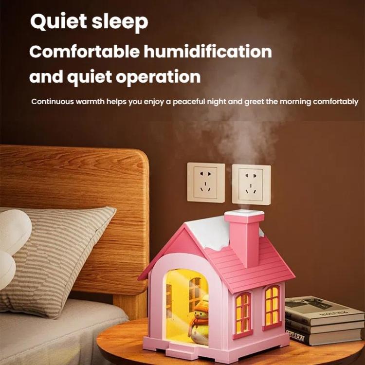 500ML Portable Mini Snow House Humidifier USB Desktop Snowman Colorful Ambient Light Air Humidifiers, Plug-in, Rechargeable