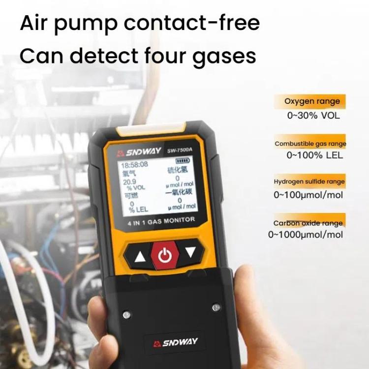 SNDWAY SW7500A 4 In 1 Gas Detector Combustible Gas Oxygen Hydrogen Sulfide Toxic and Harmful Detection Explosion-proof