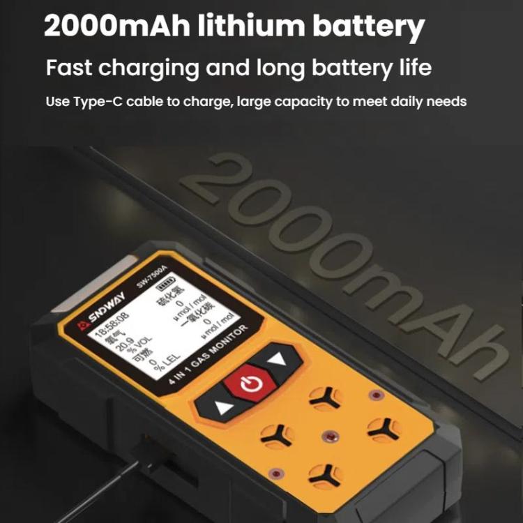 SNDWAY SW7500A 4 In 1 Gas Detector Combustible Gas Oxygen Hydrogen Sulfide Toxic and Harmful Detection Explosion-proof