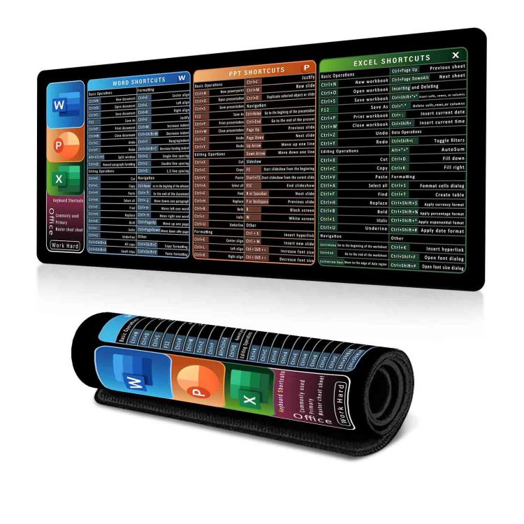 Keyboard Shortcut Desk Mat Mouse Pad Non-Slip Office Desk Pad With Computer Commands, 300x600x2mm, 300x600x3mm, 300x700x2mm, 300x700x3mm, 300x800x2mm, 300x800x3mm