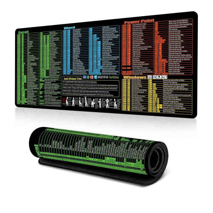 Keyboard Shortcut Desk Mat Mouse Pad Non-Slip Office Desk Pad With Computer Commands, 300x800x2mm, 300x800x3mm, 400x800x2mm, 400x800x3mm