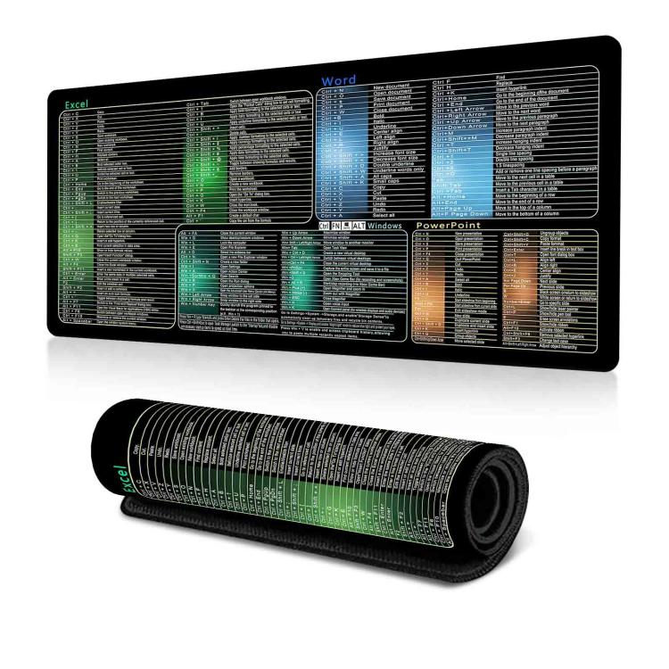 Keyboard Shortcut Desk Mat Mouse Pad Non-Slip Office Desk Pad With Computer Commands, 300x800x2mm, 300x800x3mm, 400x800x2mm, 400x800x3mm