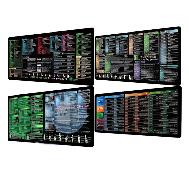 Keyboard Shortcut Desk Mat Mouse Pad Non-Slip Office Desk Pad With Computer Commands, 300x800x2mm, 300x800x3mm, 400x800x2mm, 400x800x3mm