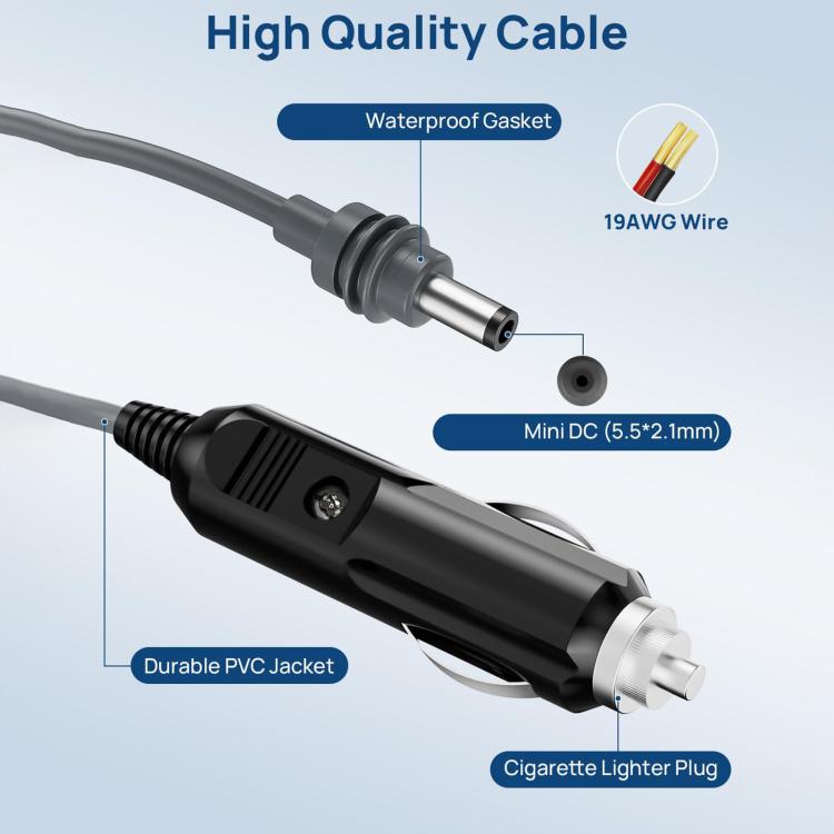 Mini Car Charger Cigarette Lighter To DC5.5 x 2.1mm Car Waterproof Power Cable