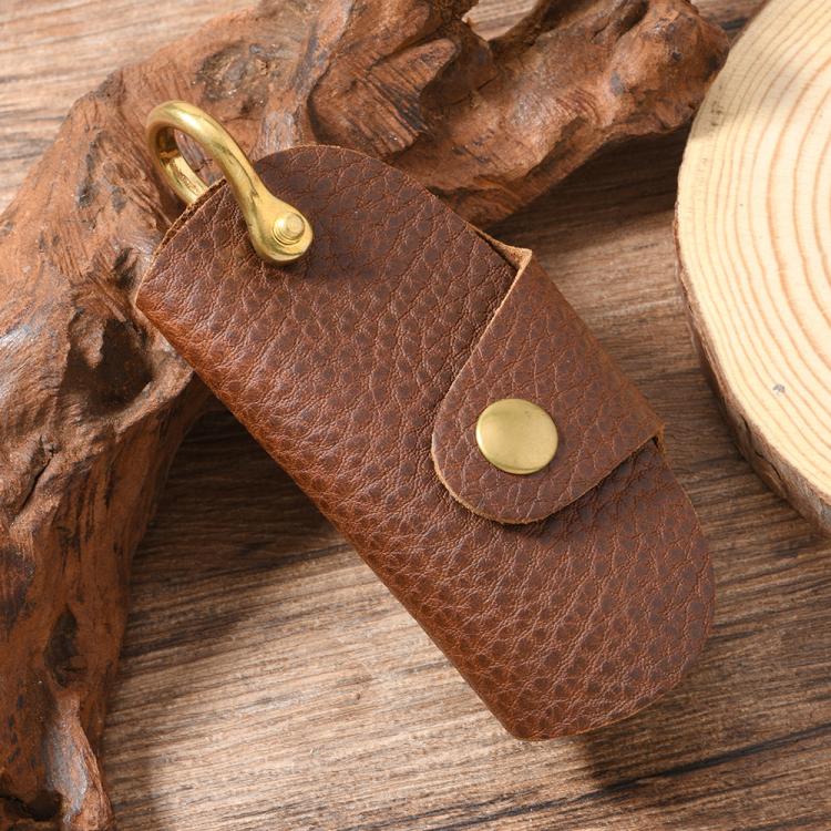 Vintage Pebbled Leather Key Holder - Genuine Leather Keychain Organizer with Belt Clip Car Key Accessories