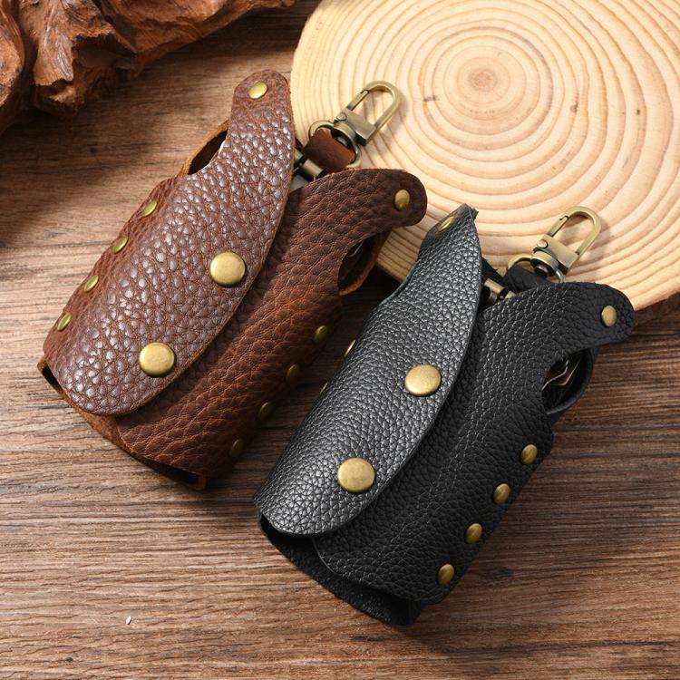 Clothing-Shaped Vintage Pebble Grain Leather Key Holder Keychain With Studded Design